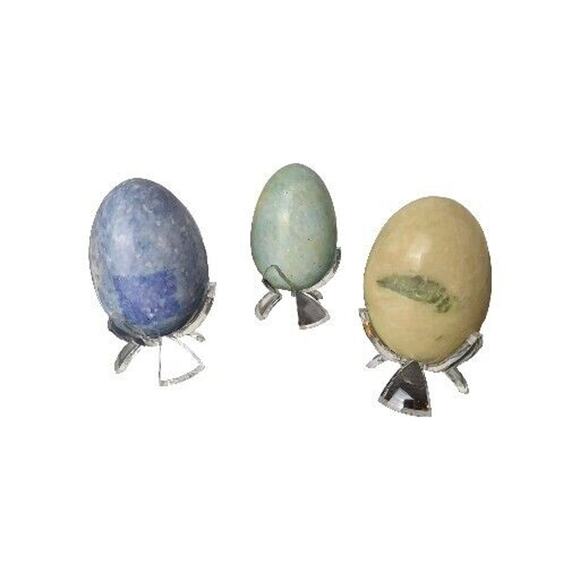 Onyx Marble Egg Polished Stone Set of 3 With Stands Marbled Alabaster Speckled - Picture 1 of 16